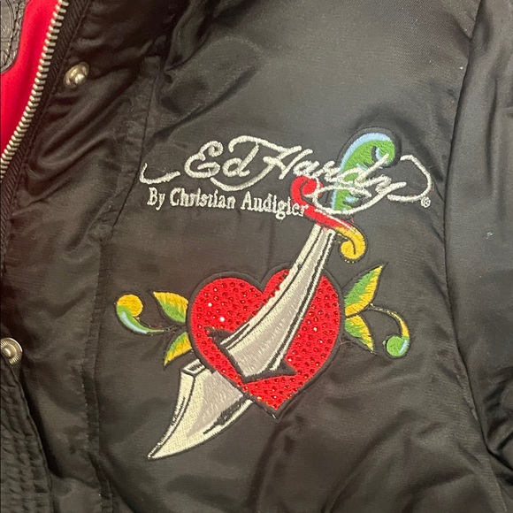 Limited edition Ed Hardy Christian Audigier puffer jacket with hood Adult Large - Picture 4 of 16